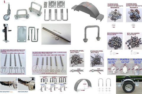 JOCKEY WHEEL, JOCKEY STAND, PINS, SHAFT, MUDGUARD, STAINLESS WASHERS, SPLIT PIN  FISHPLATE, U BOLTS, TRAILER ACCESSORIES, BOAT TRAILER PARTS, MUDGUARD FOR TRAILERS