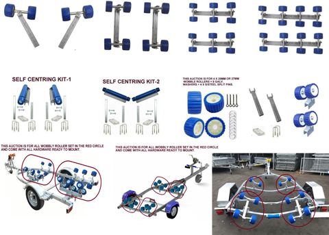 SELF CANTERING BOAT ROLLERS KITS, WOBBLE ROLLERS, WOBBLY SETS, WOBBLY KITS, BOAT TRAILER WOBBLE ROLLERS, SPLIT PIN, GALV. WASHERS