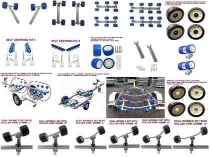 SELF CANTERING BOAT ROLLERS KITS, WOBBLE ROLLERS, WOBBLY SETS, WOBBLY KITS, BOAT TRAILER WOBBLE ROLLERS, SPLIT PIN, GALV. WASHERS