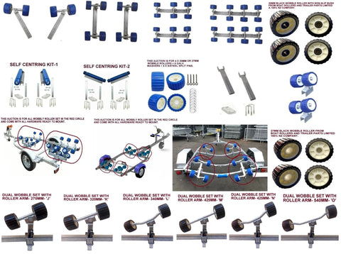 SELF CANTERING BOAT ROLLERS KITS, WOBBLE ROLLERS, WOBBLY SETS, WOBBLY KITS, BOAT TRAILER WOBBLE ROLLERS, SPLIT PIN, GALV. WASHERS