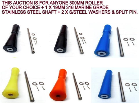 KEEL ROLLER- 300MM POLYURETHANE ROLLER FOR BOAT TRAILERS SUITABLE FOR 19MM SHAFT