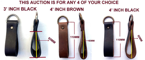 Tool Belt Suspender 4"(Inch) leather loops X (4-Piece Set) (Brown or Black)