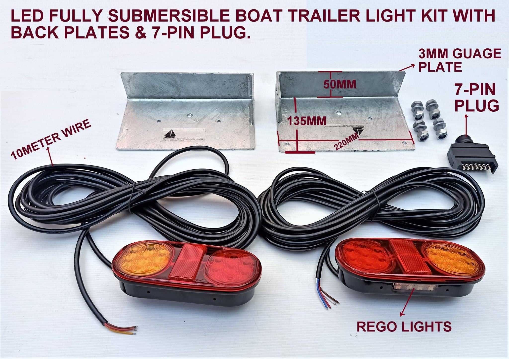 LED BOAT TRAILER LIGHT KIT WITH BACK PLATES 7 PIN PLUG BOAT