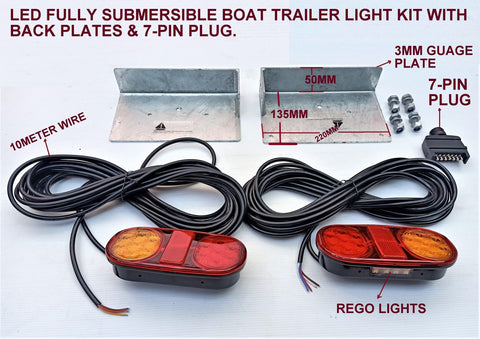 LED BOAT TRAILER LIGHT KIT WITH BACK PLATES & 7-PIN PLUG