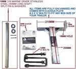 KEEL ROLLER WITH 'T' BRACKET + "U" BOLTS + 19MM SHAFT FOR BOAT TRAILERS.