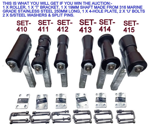 KEEL ROLLER WITH 'T' BRACKET + 19MM SHAFT & "U" BOLTS FOR BOAT TRAILERS.