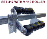 BOAT KEEL ROLLER-POLYURETHANE ROLLERS WITH UP LIFT BRACKET & 19MM S/STEEL SHAFT.