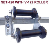 BOAT KEEL ROLLER-POLYURETHANE ROLLERS WITH UP LIFT BRACKET & 19MM S/STEEL SHAFT.