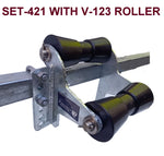 BOAT KEEL ROLLER-POLYURETHANE ROLLERS WITH UP LIFT BRACKET & 19MM S/STEEL SHAFT.