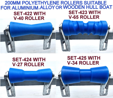 KEEL POLYETHYLENE ROLLER WITH 3-HOLE BRACKET, 'U' BOLTS & 16MM SHAFT TO SUIT