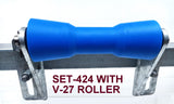 KEEL POLYETHYLENE ROLLER WITH 3-HOLE BRACKET, 'U' BOLTS & 16MM SHAFT TO SUIT