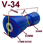 KEEL POLYETHYLENE ROLLER WITH 3-HOLE BRACKET, 'U' BOLTS & 16MM SHAFT TO SUIT