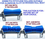 KEEL ROLLER- 200MM POLYETHYLENE BOAT ROLLERS + BRACKET +'U' BOLT + 19MM SHAFT