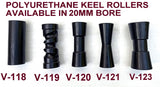 KEEL ROLLER- POLYURETHANE ROLLER WITH 'C' BRACKET + 2 X END CAPS &19MM S/S SHAFT