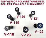 KEEL ROLLER- POLYURETHANE ROLLER WITH 'C' BRACKET + 2 X END CAPS &19MM S/S SHAFT