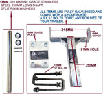 KEEL ROLLER WITH 'T' BRACKET + 19MM SHAFT & "U" BOLTS FOR BOAT TRAILERS.