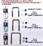 ' U ' BOLTS- 'M10 X FULLY GALVANIZED WITH 2 -HOLE BACKPLATE TO CLAMP.