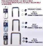 ' U ' BOLTS- 'M10 X FULLY GALVANIZED WITH 2 -HOLE BACKPLATE TO CLAMP.