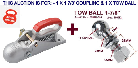 1 7/8’ COUPLING - 2000KG  WITH AUSTRALIAN STANDARD AS4177.3 WITH TOWBALL