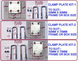 CLAMP PLATE FOR WOBBLY ROLLER SET WITH M12 'U' BOLTS TO CLAMP ANY BOX SIZE OF YOUR TRAILER.