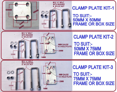 CLAMP PLATE FOR WOBBLY ROLLER SET WITH M12 'U' BOLTS TO CLAMP ANY BOX SIZE OF YOUR TRAILER.