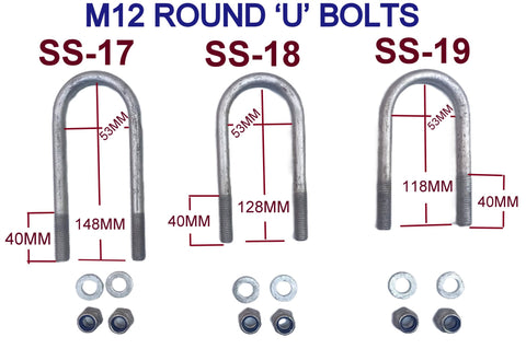 ROUND 'U' BOLTS- 'M12 X FULLY GALVANIZED FOR JET SKI & BOAT TRAILERS