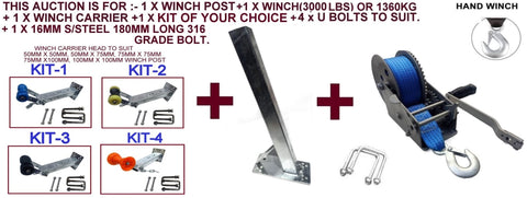 BOAT TRAILER FULL WINCH SET READY TO FIT WITH WINCH POST (70MM X 70MM X 800MM)& CARRIER