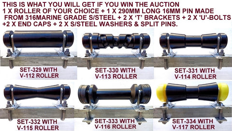 200MM POLYURETHANE ROLLER WITH 'T' BRACKET & 16MM S/STEEL SHAFT