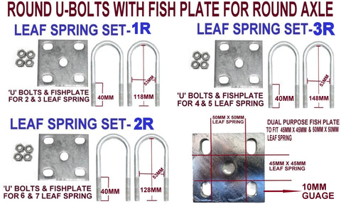‘U’ BOLTS ROUND & FISH PLATE FOR LEAF SPRING BOAT TRAILERS