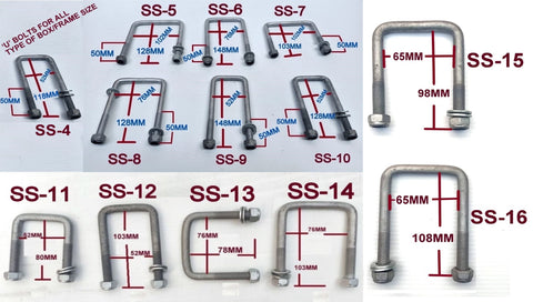 M12 X FULLY GALVANIZED ' U ' BOLTS FOR ALL SIZES CROSS BAR/ TUBE/CROSS SECTION.