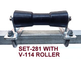 200MM POLYURETHANE ROLLER WITH 'T' BRACKET & 16MM SHAFT.