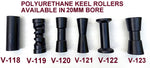 KEEL POLYURATHANE ROLLERS 200MM LONG + 3 HOLE BRACKET + END CAPS WITH19MM SHAFT