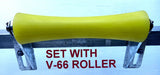 KEEL ROLLERS-300MM POLYURETHANE KEEL ROLLER WITH 3-HOLE BRACKET + 19MM SHAFT.