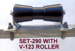 KEEL ROLLER-200MM POLYURETHANE ROLLER WITH 'T' BRACKET & 19MM S/STEEL SHAFTT