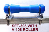 KEEL ROLLER- 200MM POLYETHYLENE ROLLERS WITH 'T' BRACKET TO SUIT 19MM SHAFT + 2 X END CAPS