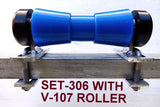 KEEL ROLLER- 200MM POLYETHYLENE ROLLERS WITH 'T' BRACKET TO SUIT 19MM SHAFT + 2 X END CAPS