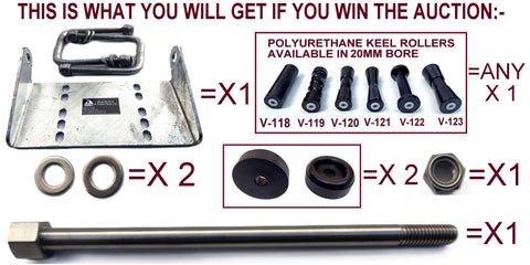 KEEL ROLLER WITH BRACKET +19MM HEX BOLT + POLYURETHINE ROLLERS+2X END CAPS.