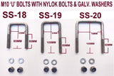' U ' BOLTS- 'M10 X FULLY GALVANIZED WITH 2 -HOLE BACKPLATE TO CLAMP.