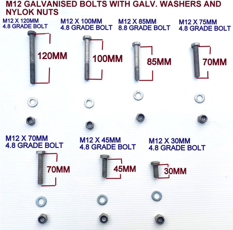 BOLTS- 'M12 X GALVANIZED BOLT WITH GALVANIZED WASHERS & NYLOCK NUTS.