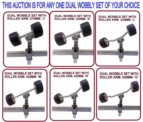SUPER HEAVY DUTY DUAL WOBBLY SETS FOR BOAT TRAILERS WITH BLACK WOBBLE ROLLER