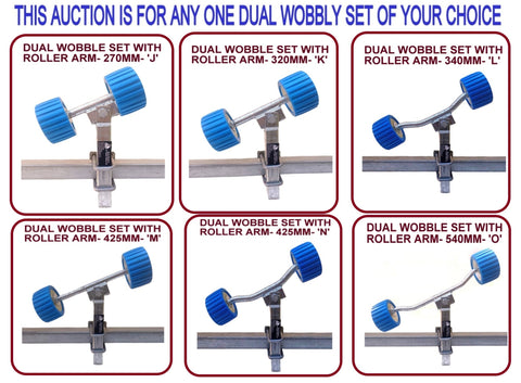 WOBBLY ROLLER SUPER HEAVY DUTY SETS FOR BOAT TRAILERS WITH BLUE WOBBLE ROLLERS.
