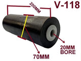 KEEL POLYURATHANE ROLLERS 200MM LONG + 3 HOLE BRACKET + END CAPS WITH19MM SHAFT