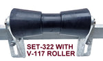 KEEL ROLLER WITH 3-HOLE BRACKET, 'U' BOLTS & 16MM SHAFT TO SUIT