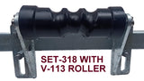 KEEL ROLLER WITH 3-HOLE BRACKET, 'U' BOLTS & 16MM SHAFT TO SUIT