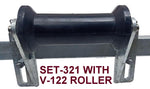 KEEL ROLLER WITH 3-HOLE BRACKET, 'U' BOLTS & 16MM SHAFT TO SUIT