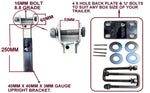 WOBBLE ROLLER ASSEMBLY UPRIGHT BRACKET WITH BACK PLATE AND ‘U’ BOLTS