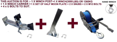 WINCH POST (70MM X 70MM) + HALF MOON PLATE + 3000LBS WINCH FOR BOAT TRAILERS.