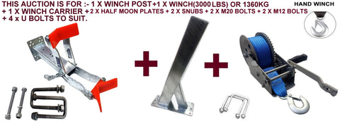WINCH POST + 2 X LARGE HALF MOON PLATE + 3000LBS WINCH FOR BOAT TRAILERS.