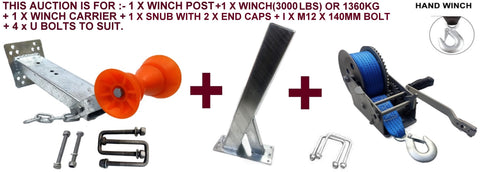 WINCH POST (70MM X 70MM)& CARRIER + SNUB-11 + 3000LBS OR (1360KG) WINCH + FOR BOAT TRAILERS.