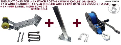 BOAT TRAILER FULL WINCH SET READY TO FIT WITH WINCH POST (70MM X 70MM)& CARRIER